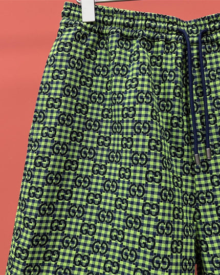 Gucci GG Jacquard Gingham Drawstring Shorts in Neon Green