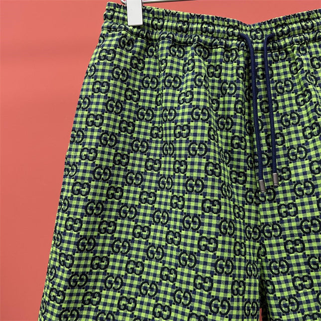 Gucci GG Jacquard Gingham Drawstring Shorts in Neon Green