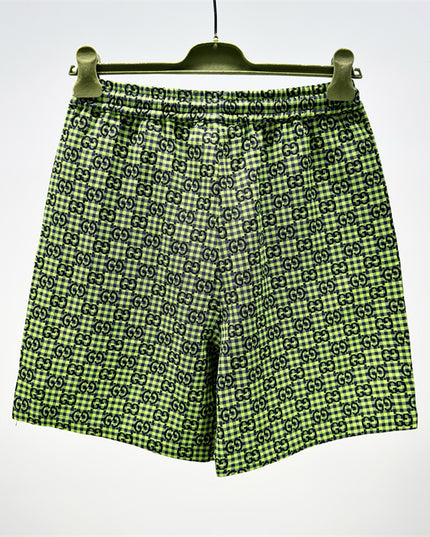 Gucci GG Jacquard Gingham Drawstring Shorts in Neon Green