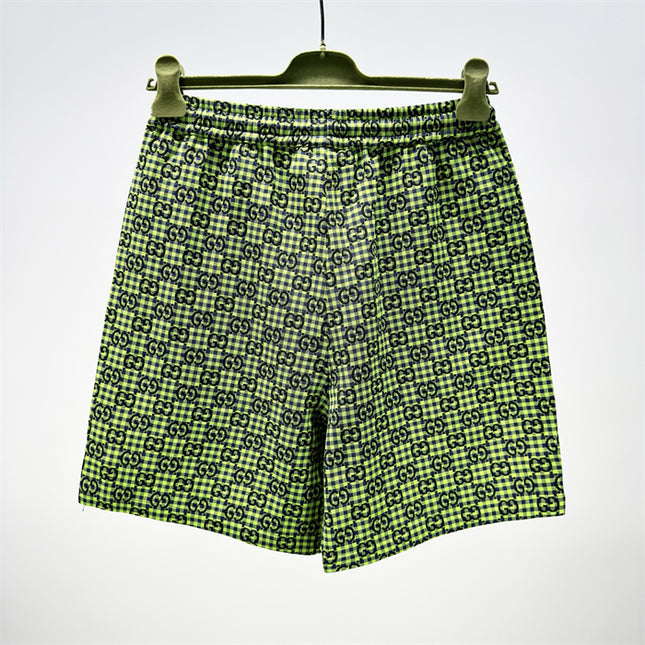 Gucci GG Jacquard Gingham Drawstring Shorts in Neon Green