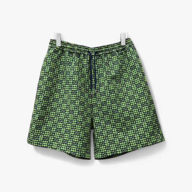 Gucci GG Jacquard Gingham Drawstring Shorts in Neon Green