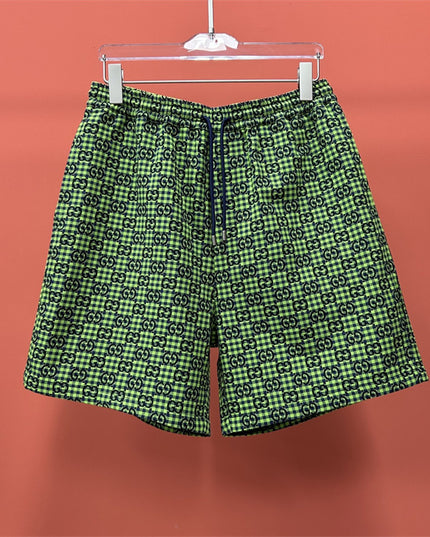 Gucci GG Jacquard Gingham Drawstring Shorts in Neon Green