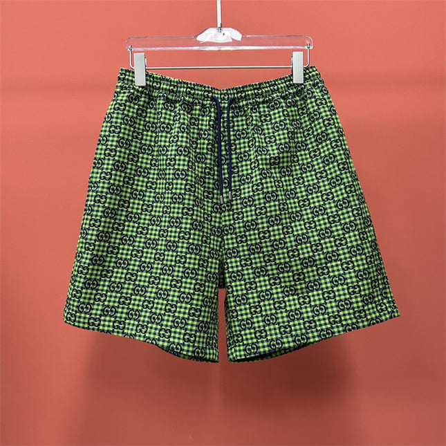 Gucci GG Jacquard Gingham Drawstring Shorts in Neon Green