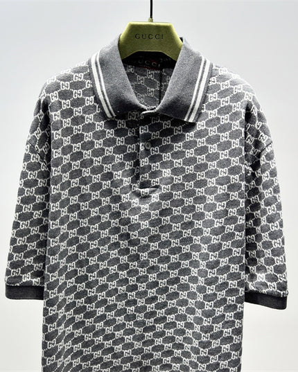 Gucci GG Jacquard Knit Polo Dress in Grey