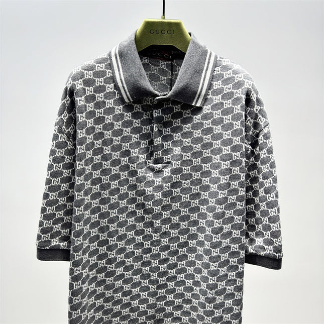 Gucci GG Jacquard Knit Polo Dress in Grey