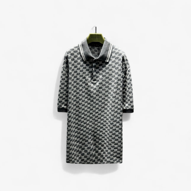 Gucci GG Jacquard Knit Polo Dress in Grey