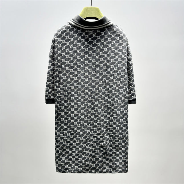 Gucci GG Jacquard Knit Polo Dress in Grey