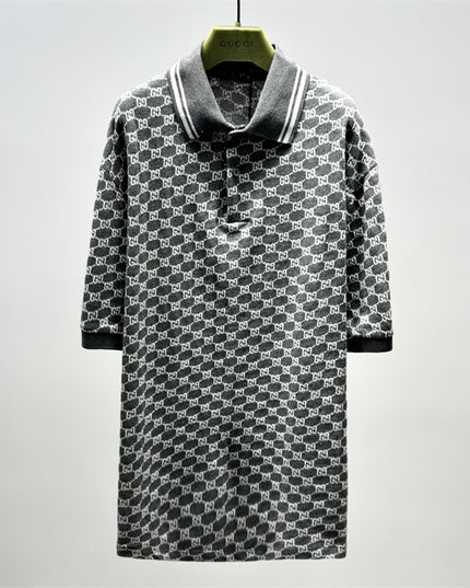 Gucci GG Jacquard Knit Polo Dress in Grey
