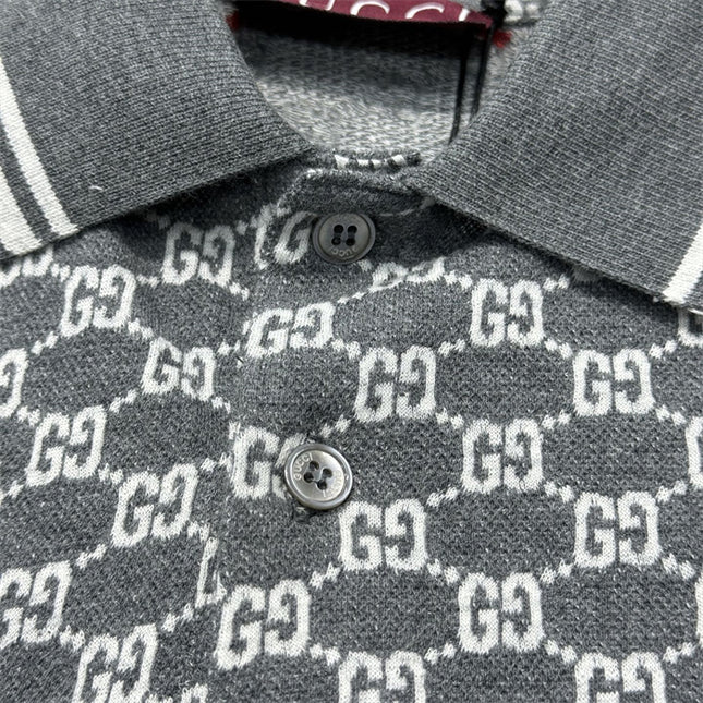 Gucci GG Jacquard Knit Polo Dress in Grey