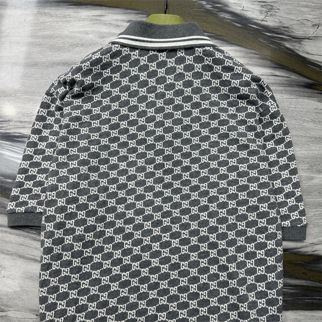 Gucci GG Jacquard Knit Polo Dress in Grey