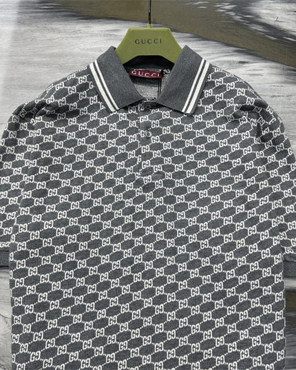 Gucci GG Jacquard Knit Polo Dress in Grey