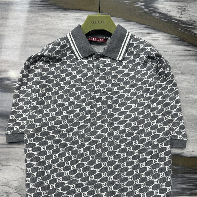 Gucci GG Jacquard Knit Polo Dress in Grey
