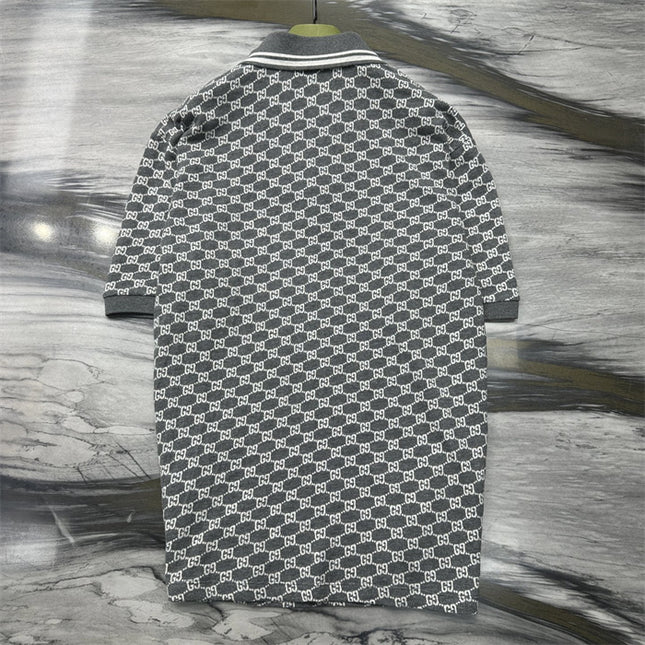 Gucci GG Jacquard Knit Polo Dress in Grey