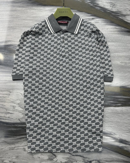 Gucci GG Jacquard Knit Polo Dress in Grey