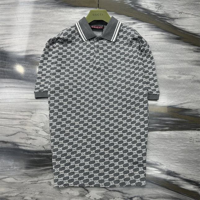 Gucci GG Jacquard Knit Polo Dress in Grey