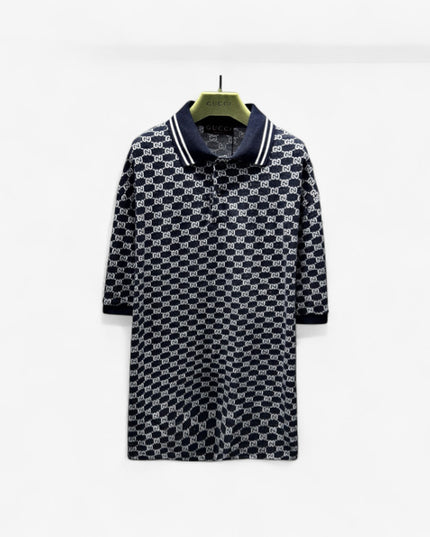 Gucci GG Jacquard Knit Polo Dress in Navy