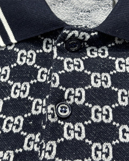 Gucci GG Jacquard Knit Polo Dress in Navy