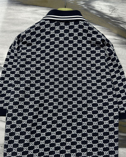 Gucci GG Jacquard Knit Polo Dress in Navy