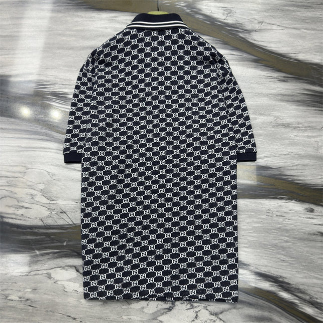 Gucci GG Jacquard Knit Polo Dress in Navy