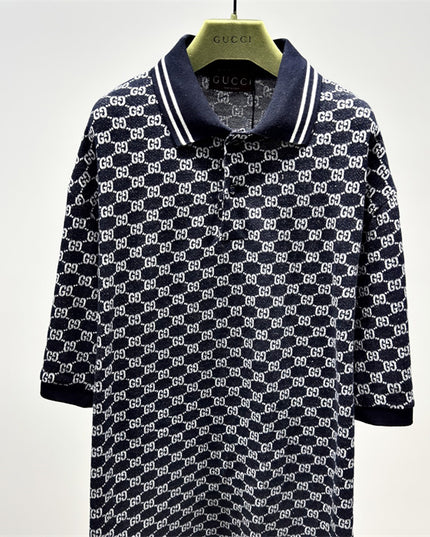 Gucci GG Jacquard Knit Polo Dress in Navy