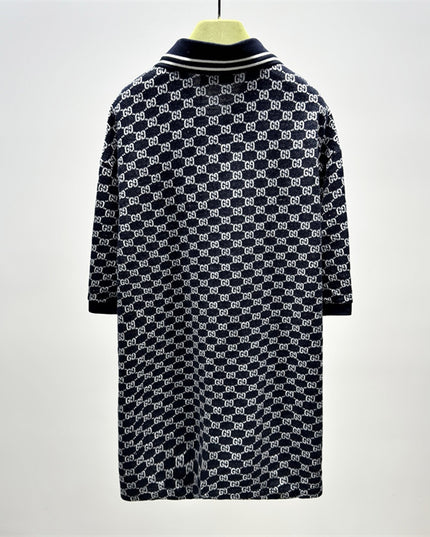 Gucci GG Jacquard Knit Polo Dress in Navy