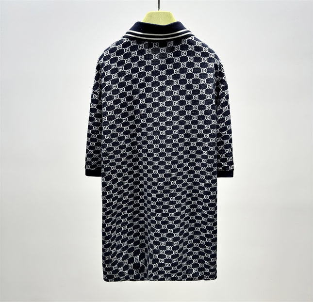 Gucci GG Jacquard Knit Polo Dress in Navy
