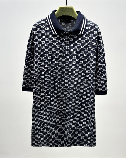 Gucci GG Jacquard Knit Polo Dress in Navy