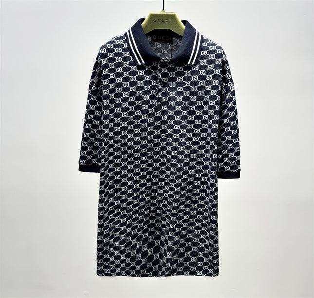 Gucci GG Jacquard Knit Polo Dress in Navy
