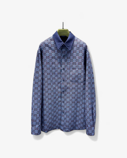 Gucci GG Jacquard Long Sleeve Shirt Sweaters – Navy-Violet Check