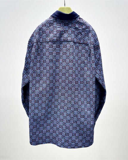 Gucci GG Jacquard Long Sleeve Shirt Sweaters – Navy-Violet Check