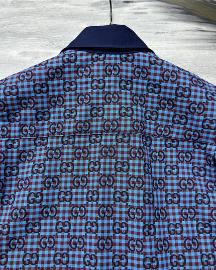 Gucci GG Jacquard Long Sleeve Shirt Sweaters – Navy-Violet Check