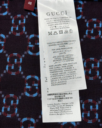 Gucci GG Jacquard Long Sleeve Shirt Sweaters – Navy-Violet Check