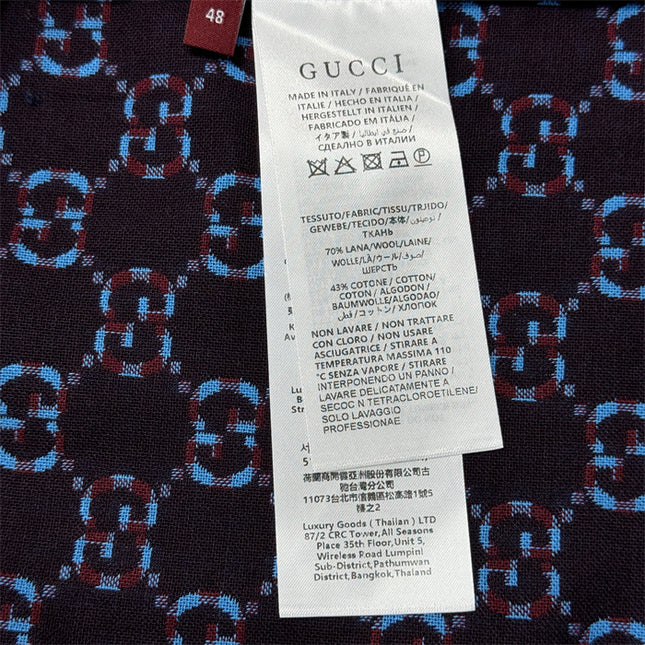 Gucci GG Jacquard Long Sleeve Shirt Sweaters – Navy-Violet Check