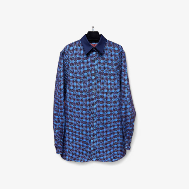 Gucci GG Jacquard Long Sleeve Sweaters Shirt – Blue & Black Check