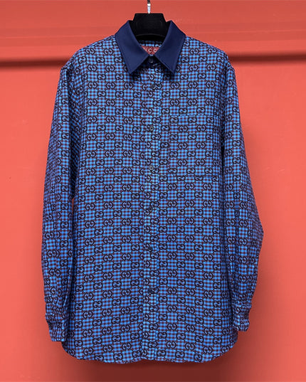 Gucci GG Jacquard Long Sleeve Sweaters Shirt – Blue & Black Check