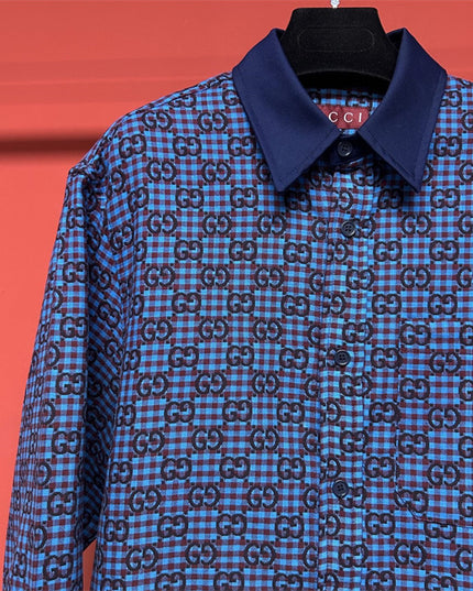 Gucci GG Jacquard Long Sleeve Sweaters Shirt – Blue & Black Check