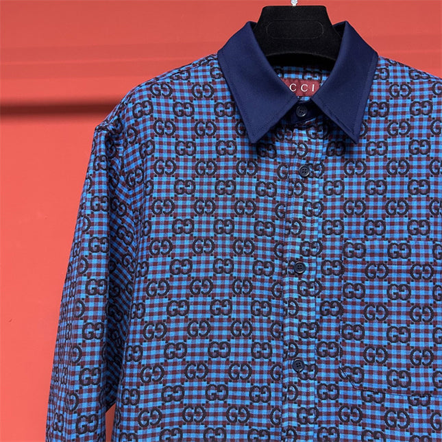 Gucci GG Jacquard Long Sleeve Sweaters Shirt – Blue & Black Check