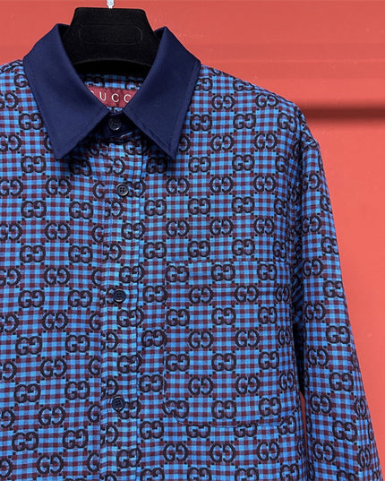 Gucci GG Jacquard Long Sleeve Sweaters Shirt – Blue & Black Check