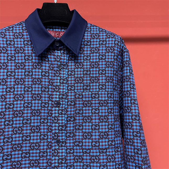 Gucci GG Jacquard Long Sleeve Sweaters Shirt – Blue & Black Check