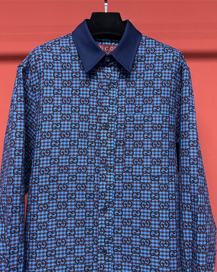 Gucci GG Jacquard Long Sleeve Sweaters Shirt – Blue & Black Check