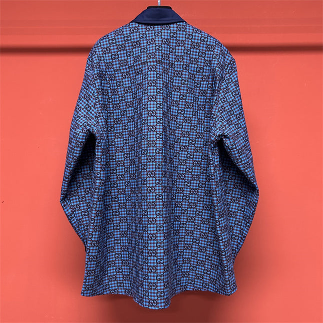 Gucci GG Jacquard Long Sleeve Sweaters Shirt – Blue & Black Check
