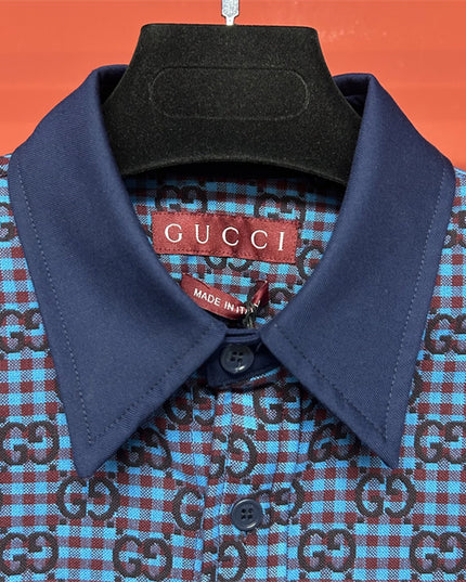 Gucci GG Jacquard Long Sleeve Sweaters Shirt – Blue & Black Check
