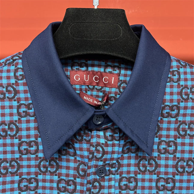 Gucci GG Jacquard Long Sleeve Sweaters Shirt – Blue & Black Check