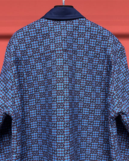 Gucci GG Jacquard Long Sleeve Sweaters Shirt – Blue & Black Check