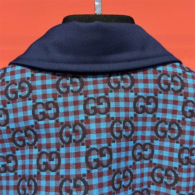 Gucci GG Jacquard Long Sleeve Sweaters Shirt – Blue & Black Check