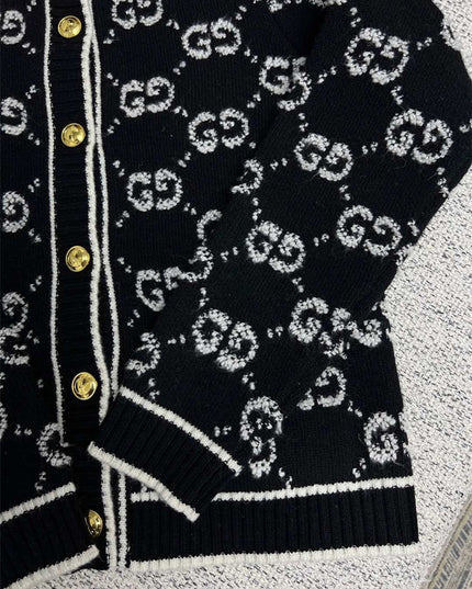 Gucci GG Jacquard Wool Cardigan – Black Jacket