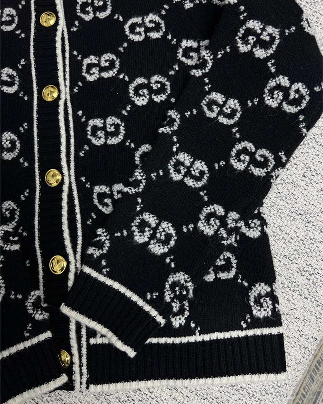 Gucci GG Jacquard Wool Cardigan – Black Jacket