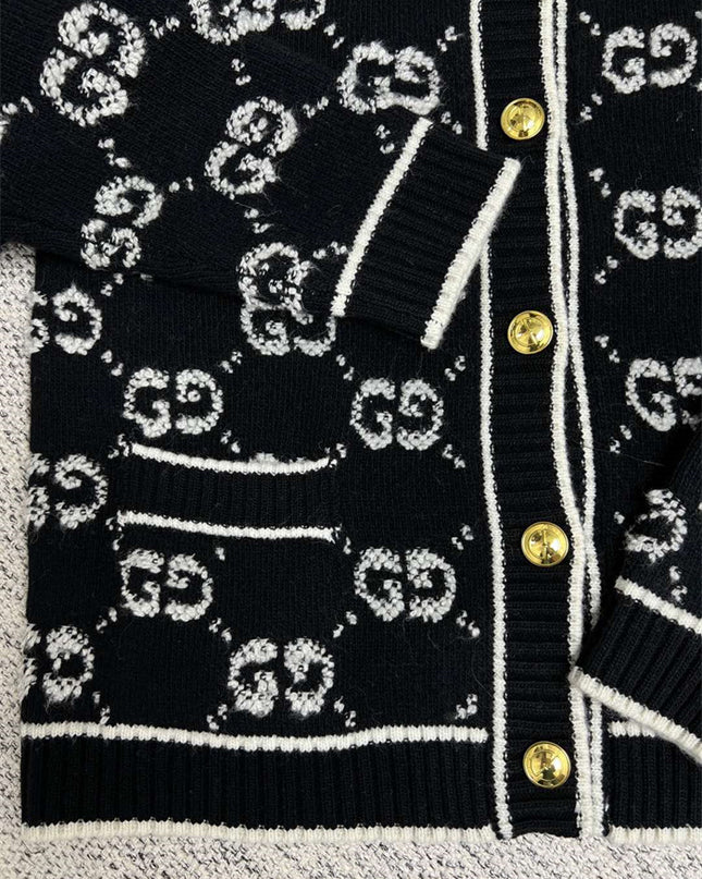 Gucci GG Jacquard Wool Cardigan – Black Jacket