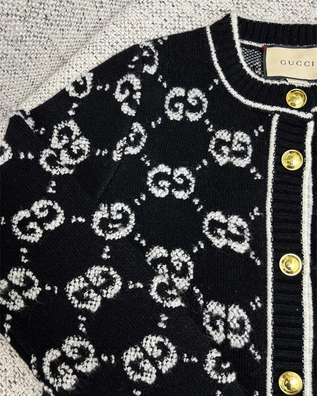 Gucci GG Jacquard Wool Cardigan – Black Jacket