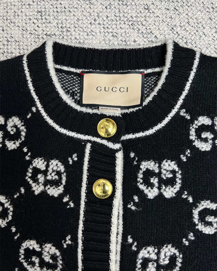 Gucci GG Jacquard Wool Cardigan – Black Jacket